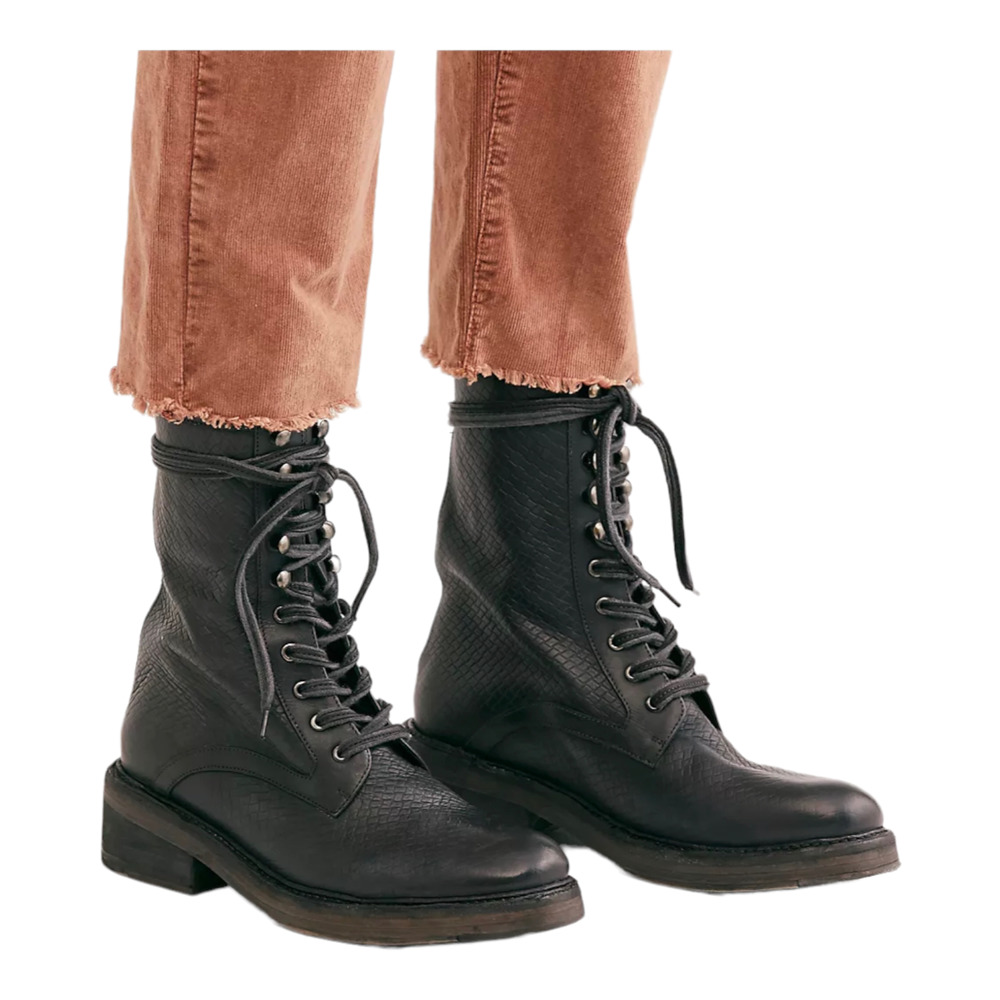 Free People Santa Fe Lace-Up Boot Black Leather Moto Size 38